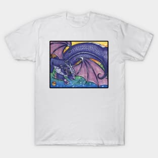 Purple Dragon Ferret - Black Outlined Version T-Shirt